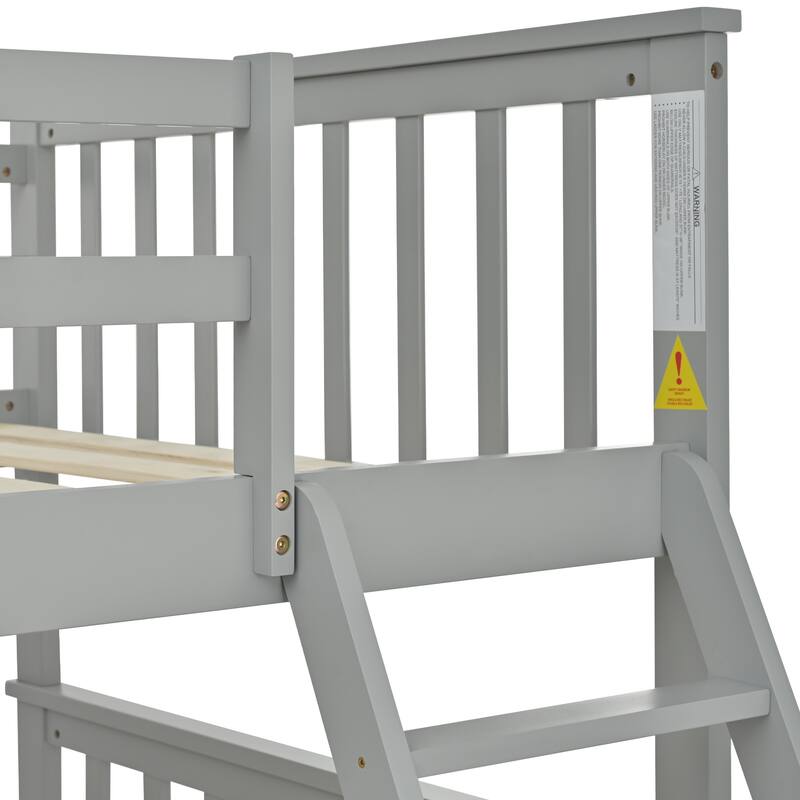 Gray Twin Over Full Bunk Bed with Ladder and Safety Rails
