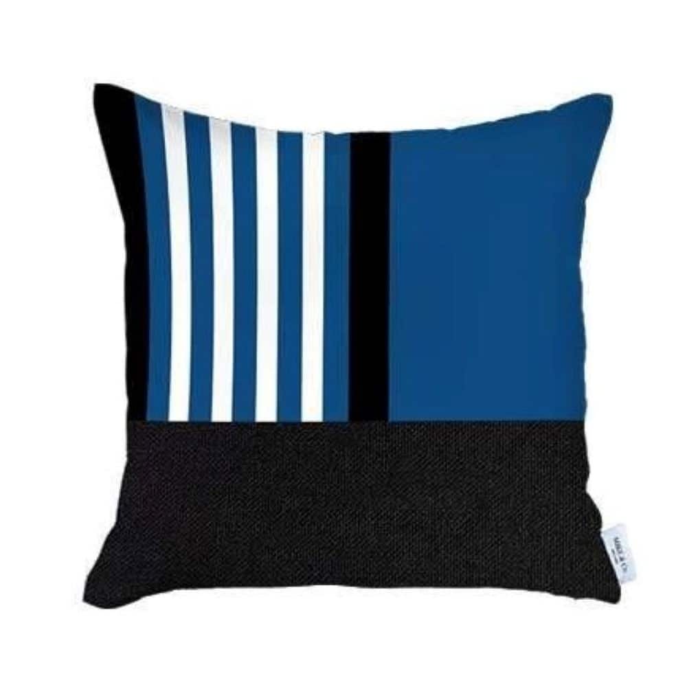 HomeRoots Set of Four 18" Blue and Black Throw Pillow