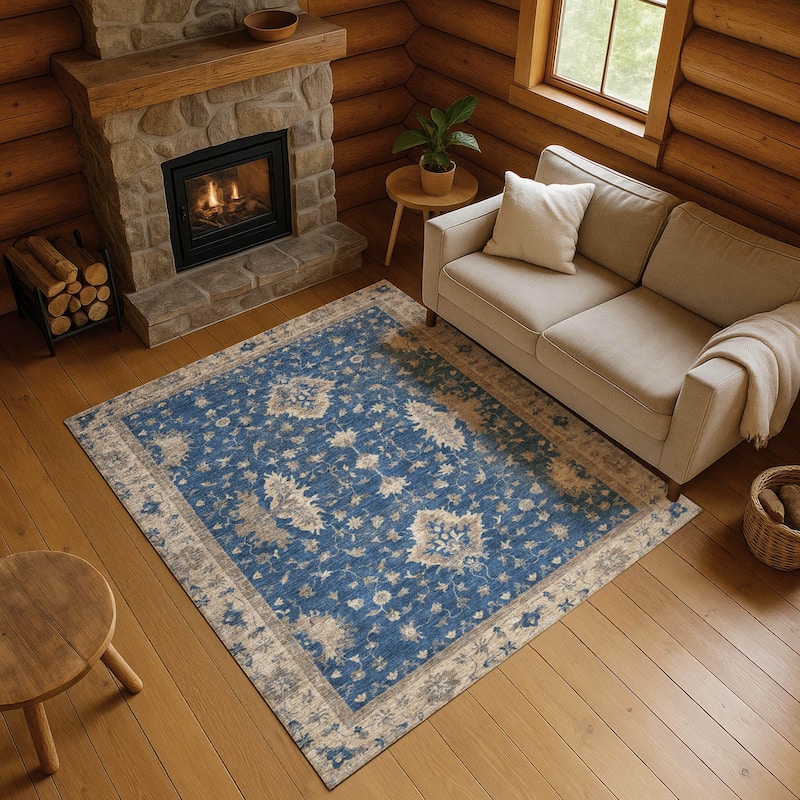 Premium Washable Super Soft Traditional Mayfield Rug - Navy - 10' x 14'