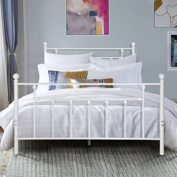 Vecelo Antique White Metal Bed With Pipe Frame Headboard Footboard Twin Full Queen Size 3 Opotion Overstock 29824104