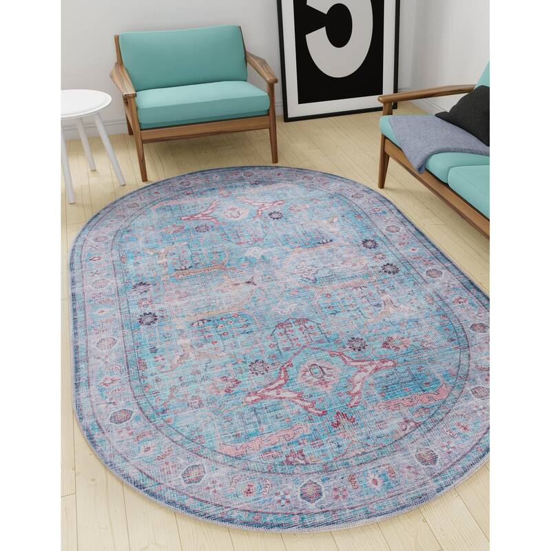 Contemporary Glane Collection Area Rug - 5'3"x8' Oval - Blue
