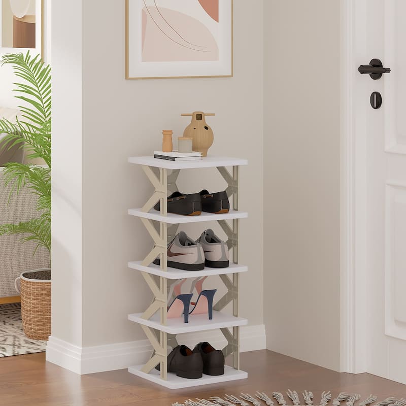 VECELO Foldable Plastic Shoe Rack Storage Organizer for Entryway, Hallway, Closet, Small Space K Style, Set of 1