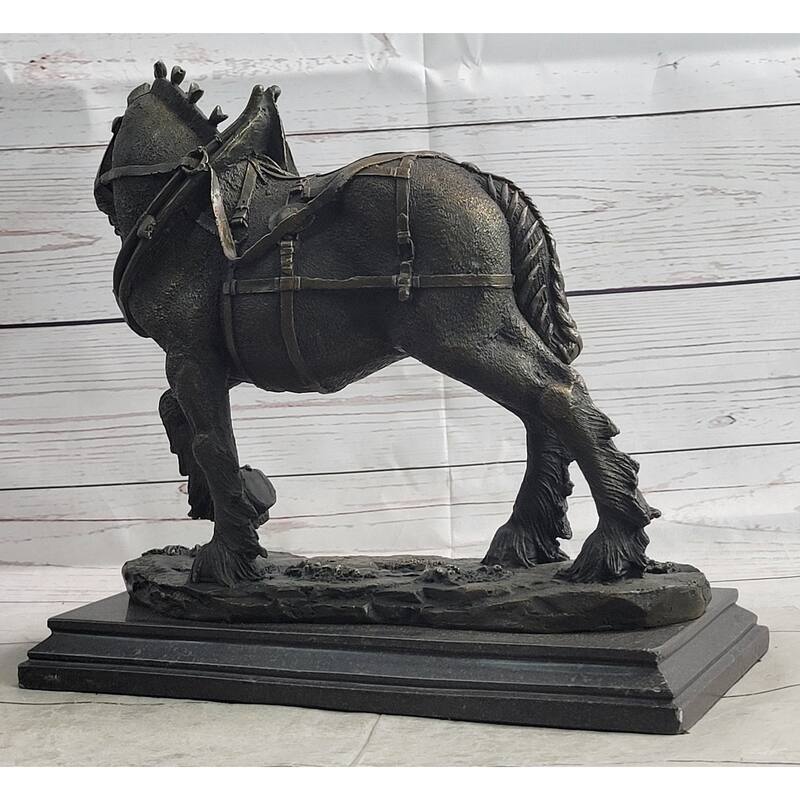 Budweiser Clydesdale Work Imitative Horse Bronze Statue Sculpture Original Art On Marble Base