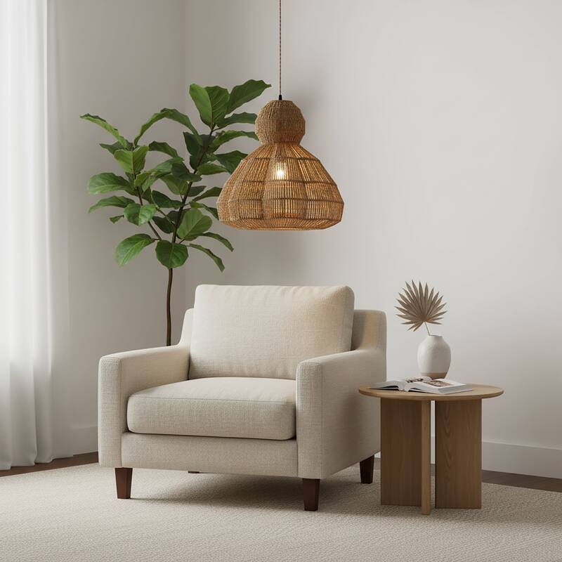 Ciel 1-Light Rattan Hemp Scalloped Pendant, Coastal Boho - Handwoven - 20" Wide