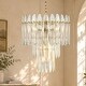 preview thumbnail 1 of 15, LNC 7-Light 3-Tier Lantern Modern Luxury Chandelier Gold Textured Clear Glass Ceiling Lights - 19.1" Dia. × 22.4" H