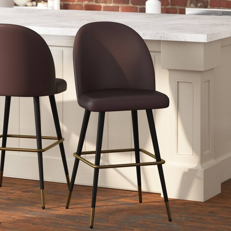 Set of 2 Upholstered Counter Stools with Steel Frames - Brown Faux Leather
