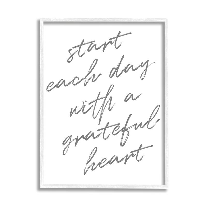 Stupell Start Each Day Grateful Inspirational Phrase Distressed Typography Framed Wall Art - Grey - 11 x 14 - White