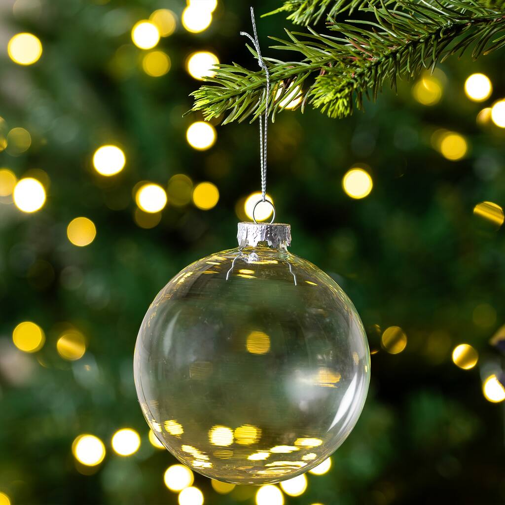 Glass Ball Christmas Ornaments - 4" (100mm) - Clear - 4ct
