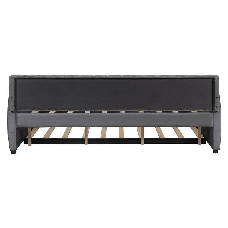 Full Size Upholstered daybed with Trundle and Wood Slat Support