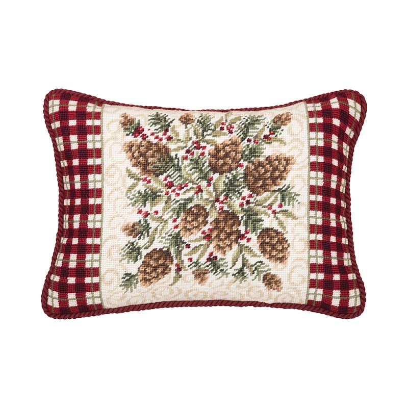 12" x 16" Rustic Pine Needlepoint Christmas Holiday Throw Pillow