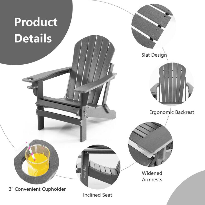 Gymax 2PCS Folding Adirondack Chair HDPE Patio Lounge Chair w/
