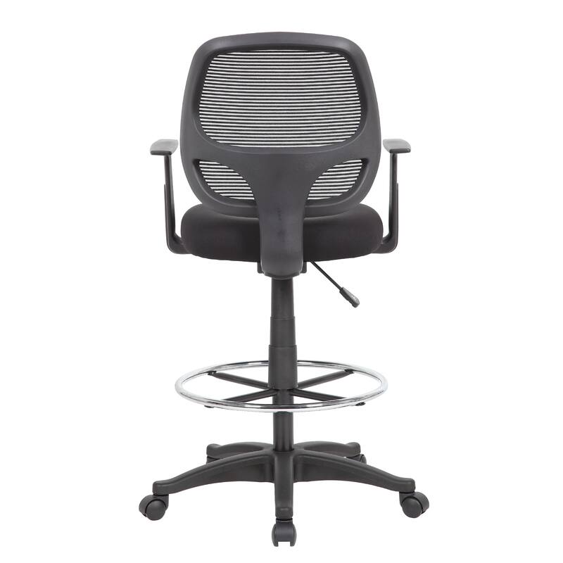 Lem Swivel Office Stool with T Arms, Footring, Black Linear Mesh Back
