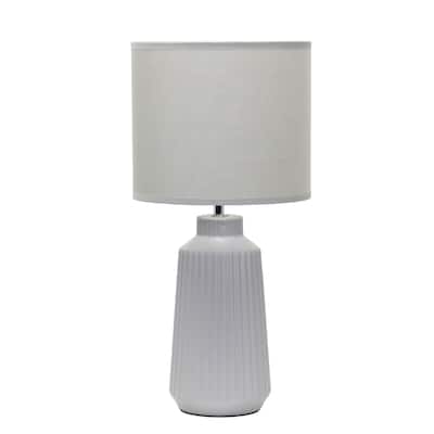 Textured Ceramic Table Lamp with Fabric Drum Shade Modern Faceted Base Compact Accent Lighting Multiple Colors