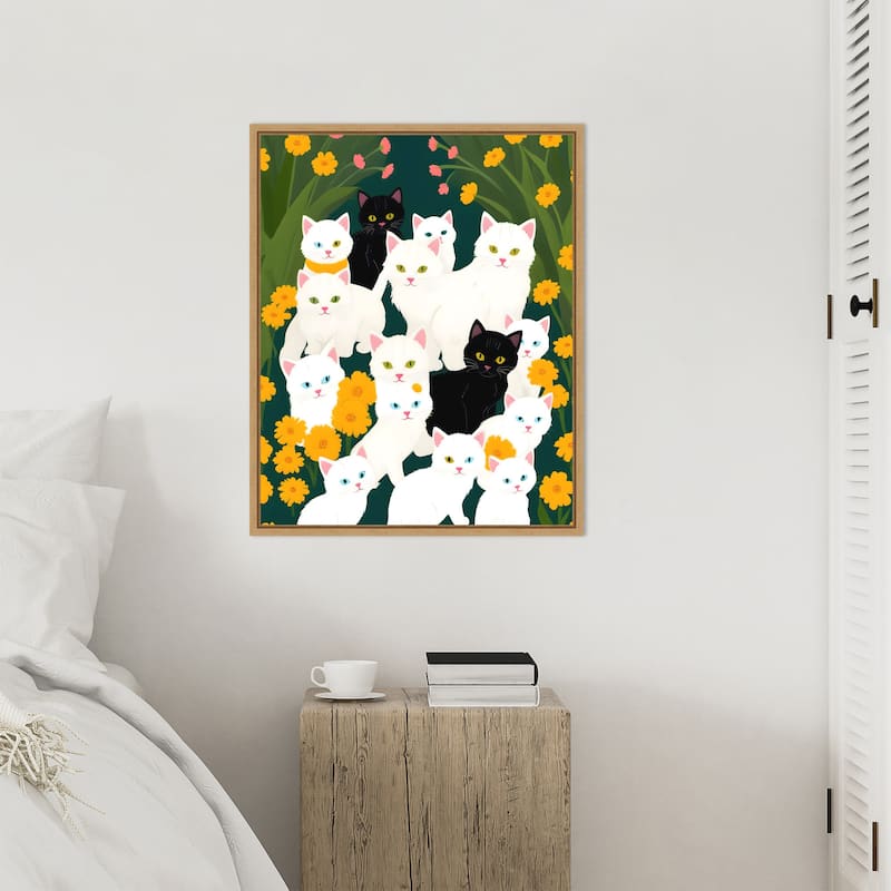 Cats Meet Up Group by Uma Gokhale Framed Canvas Wall Art