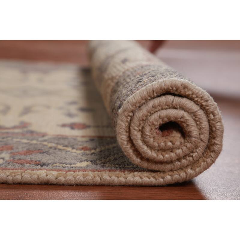 All-Over Beige Oushak Oriental Runner Rug Handmade Wool Carpet - 2'7" x 7'8"