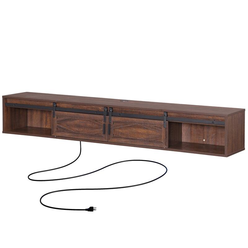 WAMPAT Floating TV Stand for TVs up to 80 Inch with Sliding Barn Door