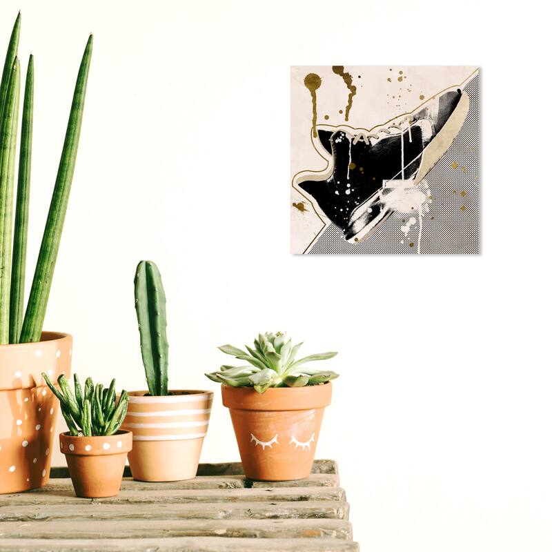 Wynwood Studio Prints Fashion and Glam Golden Inverted Sneaker Black and Gold Modern & Contemporary Wall Art Canvas Print - 12 x 12