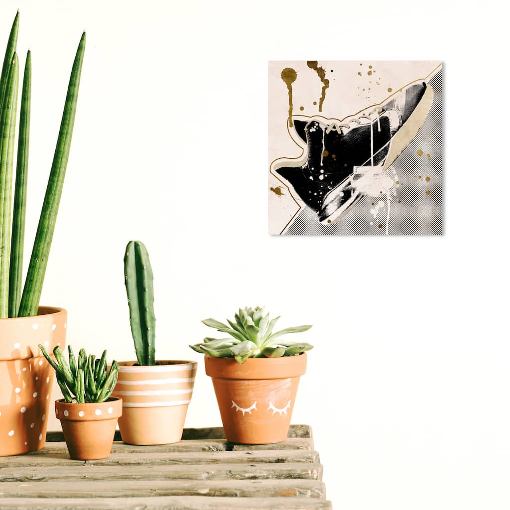 Wynwood Studio Prints Fashion and Glam Golden Inverted Sneaker Black and Gold Modern & Contemporary Wall Art Canvas Print