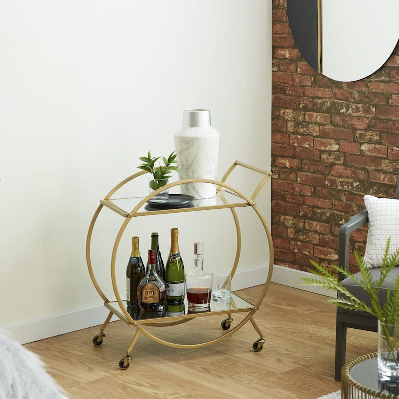 Metal Contemporary Bar Cart with Wheels