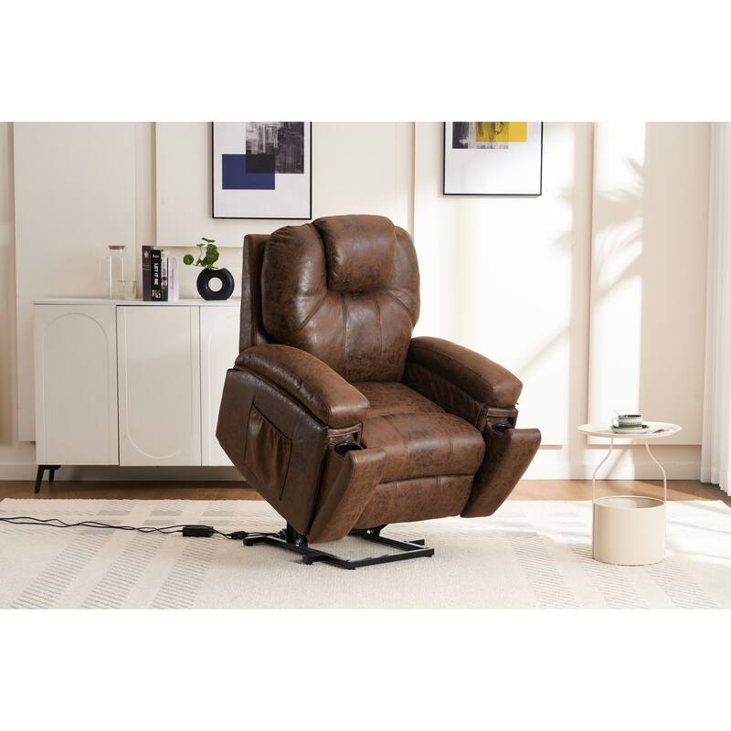 Power Lift Recliner Chair Overstuffed Wide Massage Chair Heavy Duty and Safety Motion Reclining Mechanism with Side Pockets