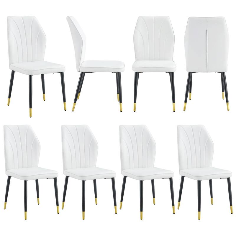 8 modern dining chairs with stylish PU patterned backrest and black metal legs