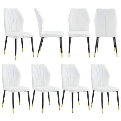 8 modern dining chairs with stylish PU patterned backrest and black metal legs