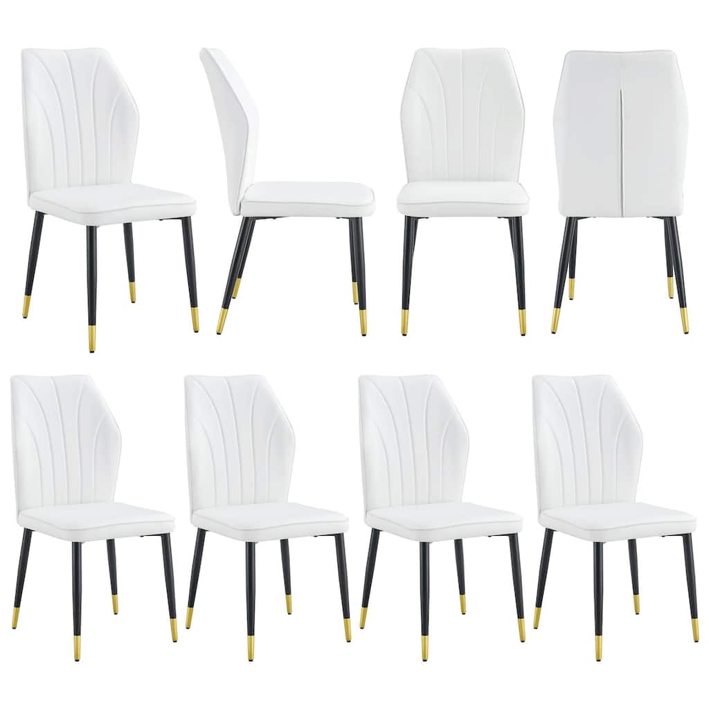 8 modern dining chairs with stylish PU patterned backrest and black metal legs
