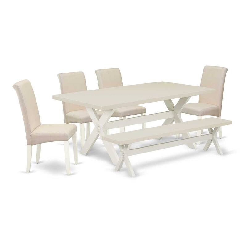 City Chic 6-Piece Dining Set - Cream Linen Chairs, Rectangular Table & Bench