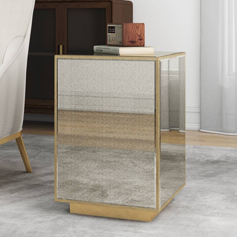 Vintage Mirrored End Table Side Table - Silver