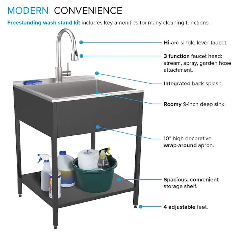 Transolid EWS-2422S 24-in W x 22-in D x 35-in H Stainless Steel Laundry Sink and Wash Stand - 24-in x 22-in