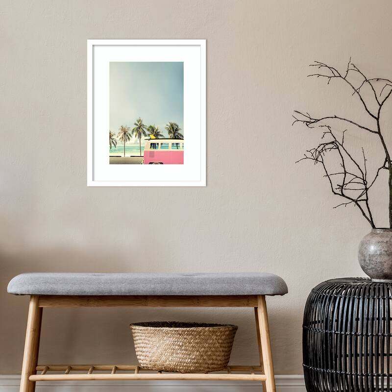 Framed Wall Art Print Surf Bus Pink by Design Fabrikken 17.00 x 21.00-inch