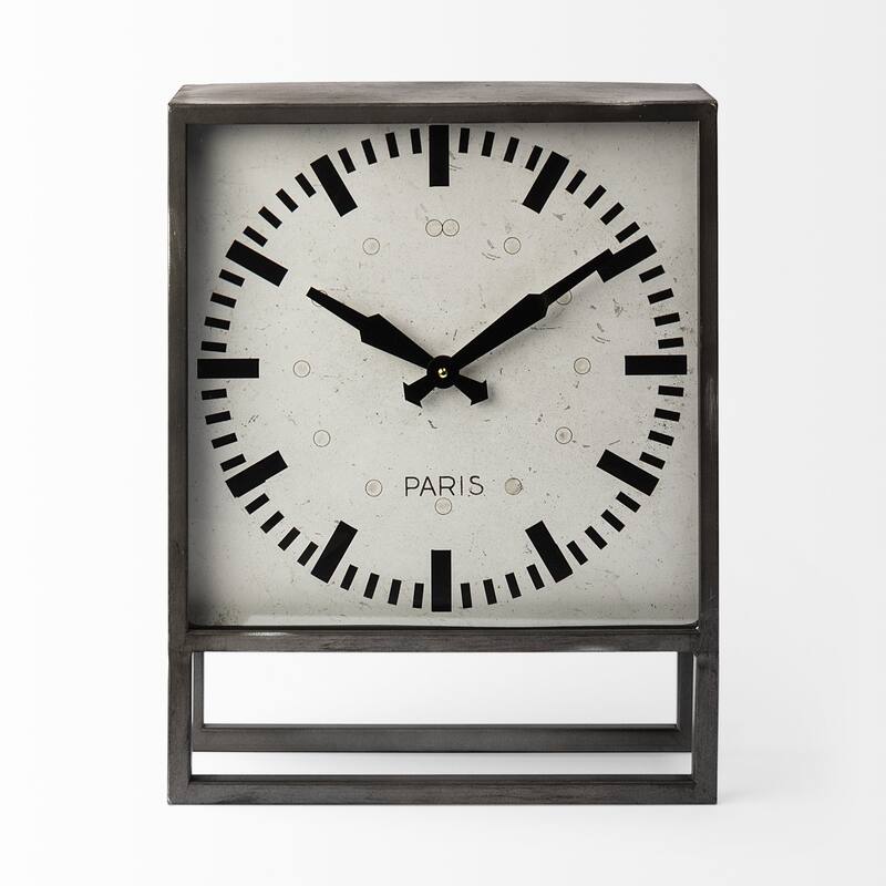 HomeRoots Square Gray Metal Desk Table Clock With Simple White And Black Face - 5' X '18' X '14.5