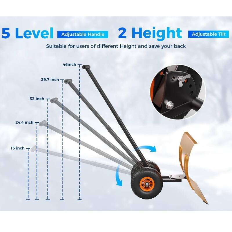 Heavy Duty 30-Inch Wheeled Snow Shovel with Adjustable Ergonomic Handle