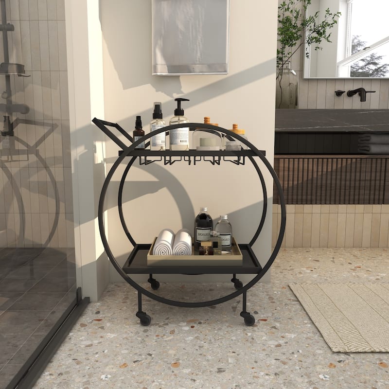 Metal Contemporary Bar Cart with Wheels