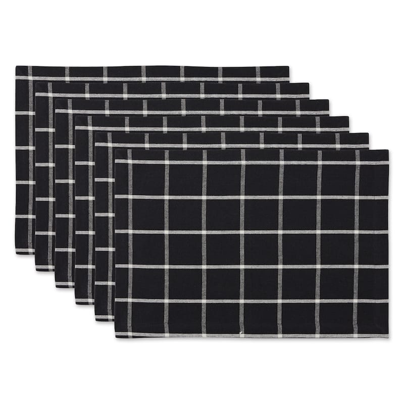 Windowpane Plaid Cotton Placemats - 19" - Black and White - Set of 6