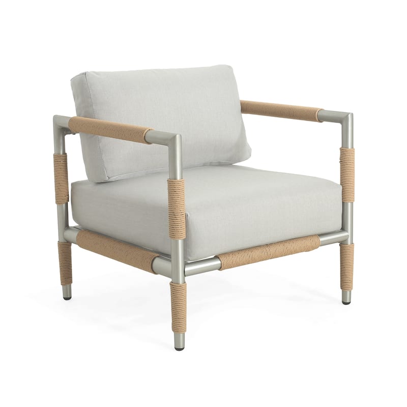 Zefren Outdoor Patio Club Chair with Aluminum, Rope Fabric, Silver by Christopher Knight Home
