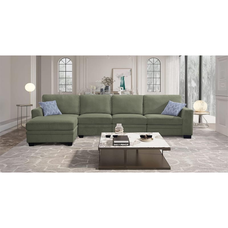5 PCS Corduroy Flexible Combination Sectional Sofa Couch - Olive