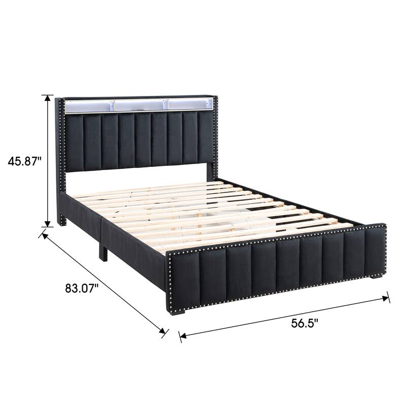 Modern Black Solid Wood Bed Frame with Open Compartments