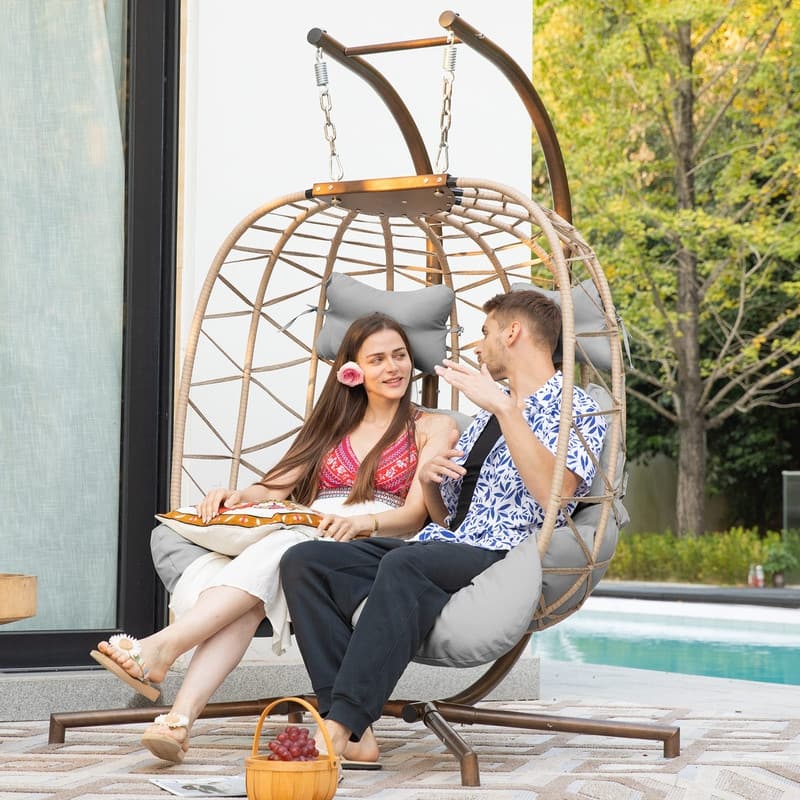 FINCATI Outdoor Oversized Double Egg Chair Swing, 700 lbs Double Egg Chair Outdoor, 2 Person Egg Chair Swing, Hanging Egg Chair