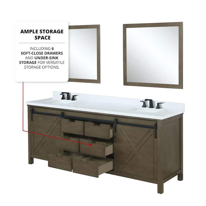 Marsyas 80 in W x 22 in D Brown Double Bath Vanity, Cultured Marble Countertop, Faucet Set and 30 in Mirrors