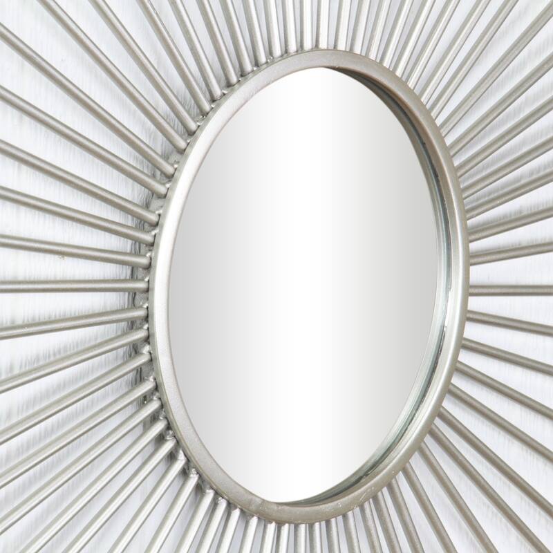 HomeRoots 32" Silver Metal Sunburst Framed Accent Mirror - 32" x 32"