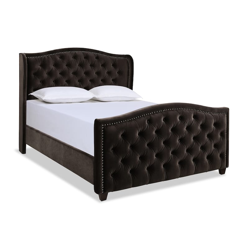Athens Upholstered Nailhead Tufted Wingback Panel Bed