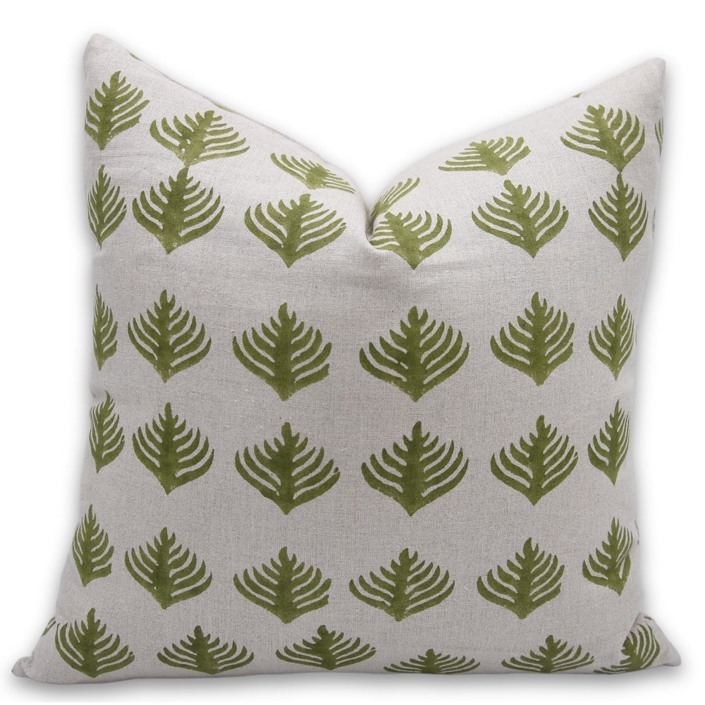 Fabdivine 12x20 Inch Floral Pure Linen Cushion Cover Green Soft Cozy Pillow Case Bedrooms, Office Farmhouse Décor, Pattagobhi