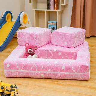 Grondin Kids Modular Loveseat with Ottoman, Convertible Sofa Bed with Sherpa Upholstered and Density Sponge Padding