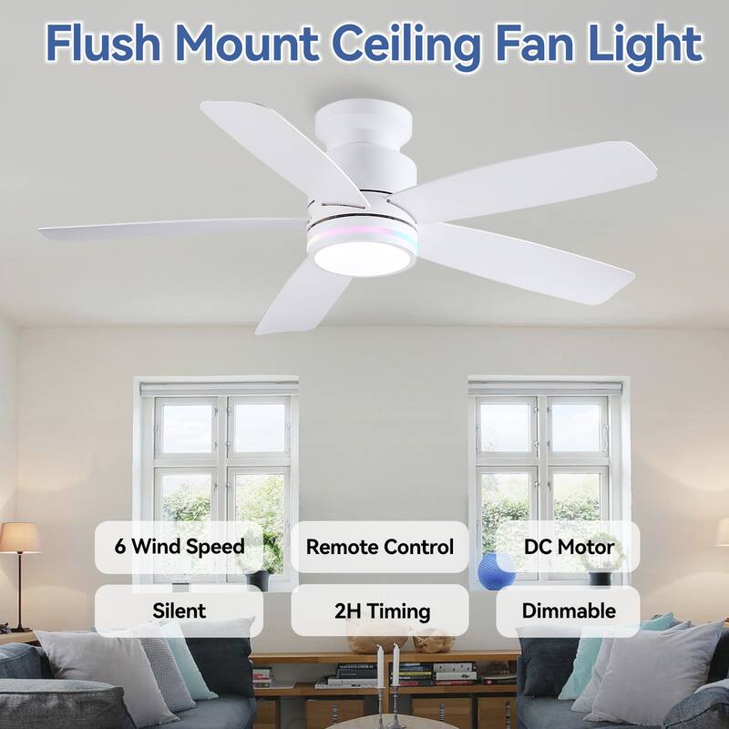 41 and 46 Inches Flush Mount Ceiling Fan with Light and Remote