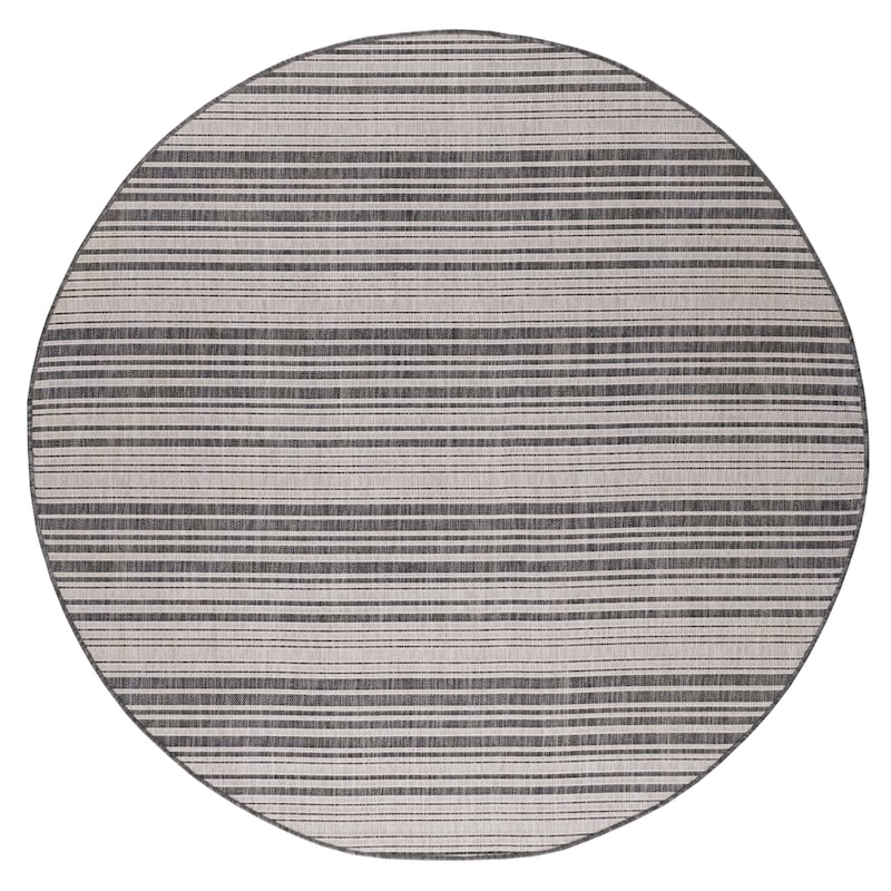 Beverly Rug Dark Grey Striped Indoor Outdoor Rug, Outside Carpet for Patio, Deck, Porch
