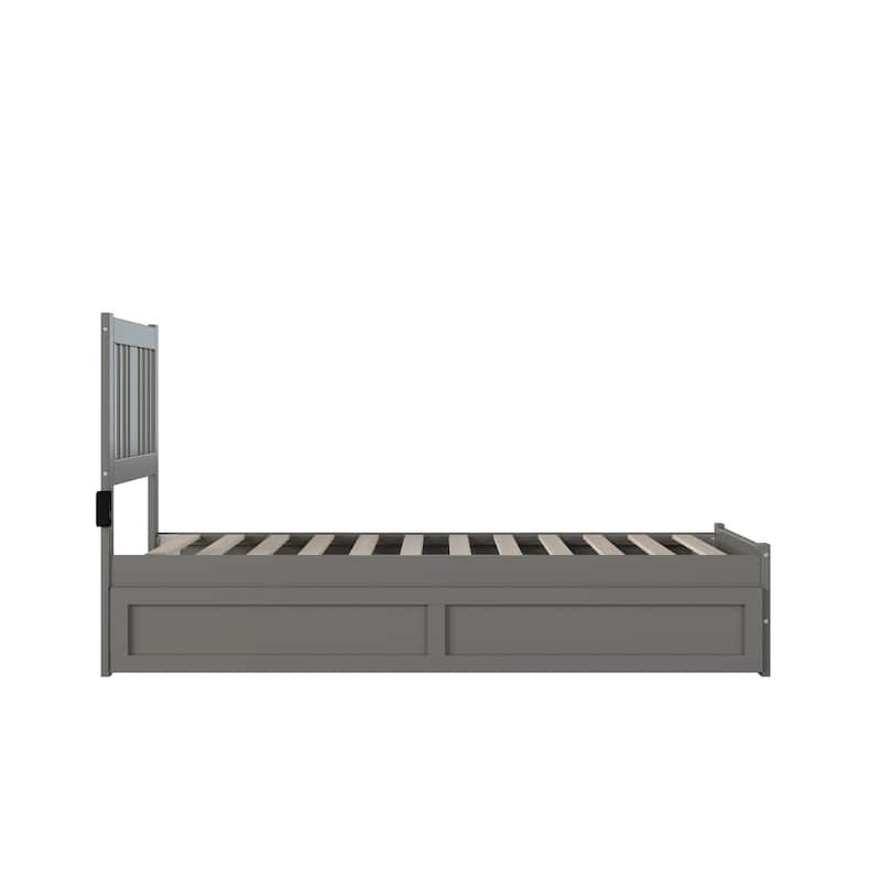 Twin Bed with Trundle - Classic Grey Daybed Frame, Solid Wood Platform Bed