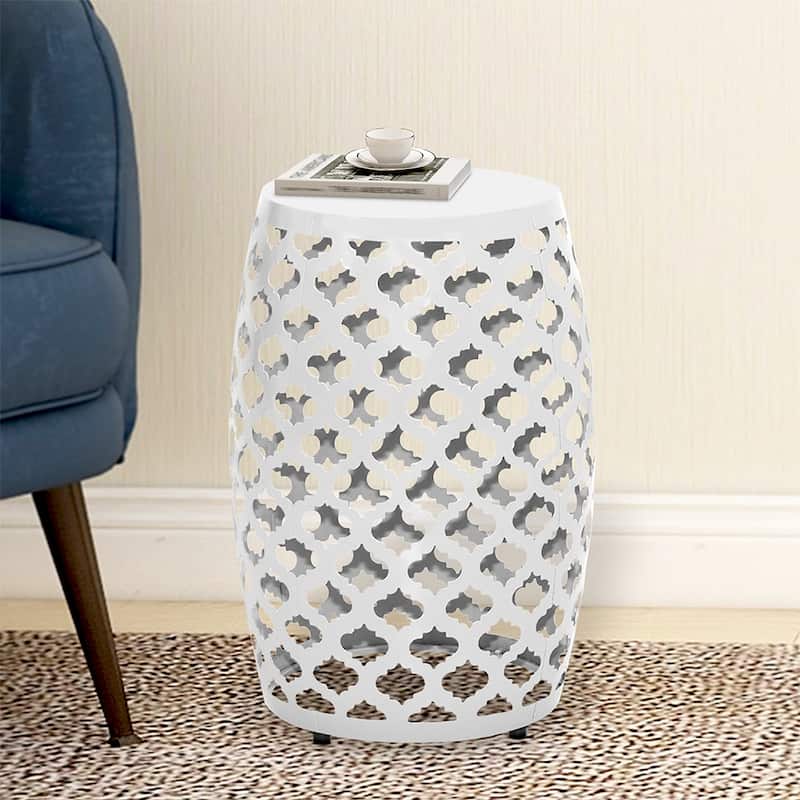 Maypex 17.75Inch H Geometric Cut Iron Side Table - White