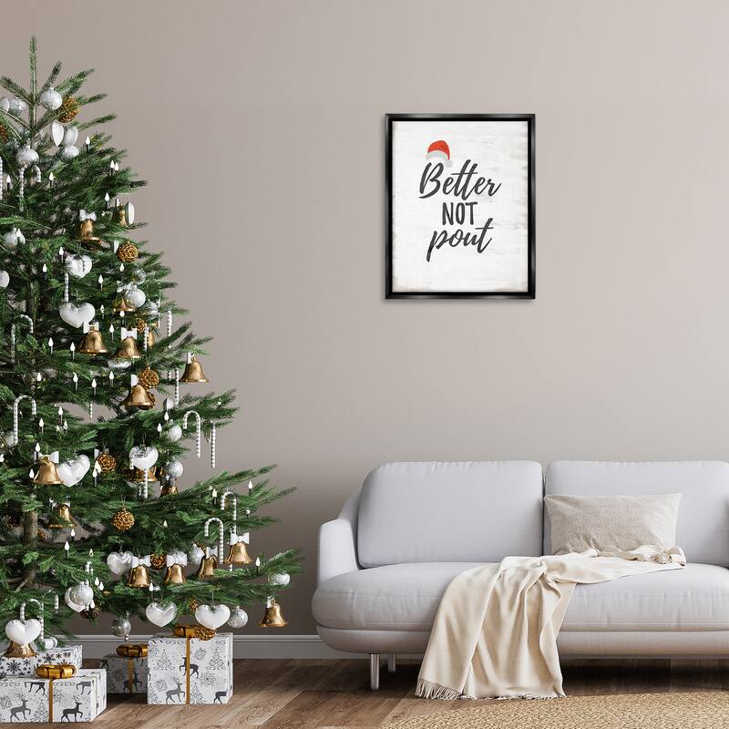 Stupell Festive Better Not Pout Framed Floater Canvas Wall Art Design By Lauren Rader