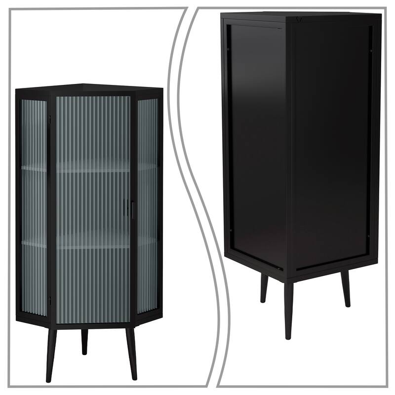 Modern Iron Coner Bathroom Storage Cabinet with Glass Sides and Doors